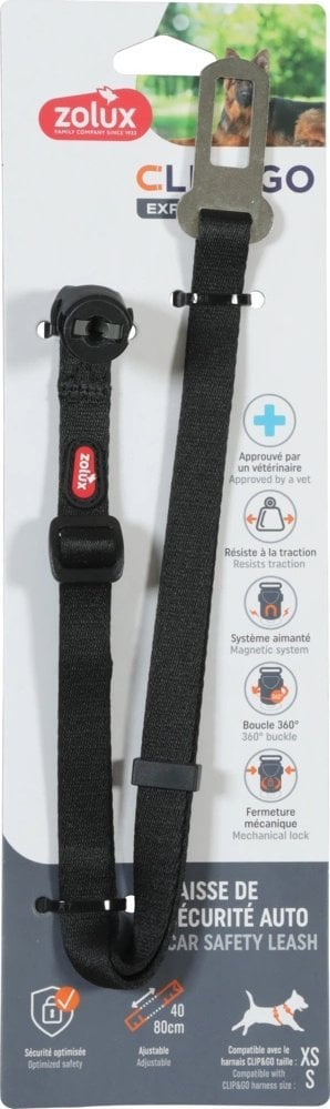 Rrip sigurie për qen Zolux Clip and Go, adapter për makinë, madhësia L XL, i zi
