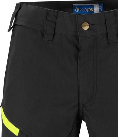 Pantallona pune Projob Stretch Work Trousers, prerje moderne, elemente reflektuese, të zeza me të verdhë