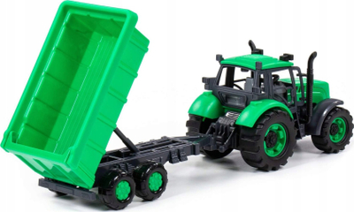 Traktor lodër Polesie Progres 91284, me rimorkio, mekanizëm inercial, i gjelbër