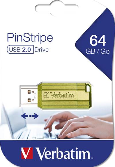 USB Verbatim PinStripe, 64GB, 2.0, jeshile metalike