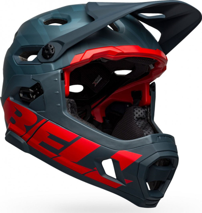 Каска за велосипед Bell Super DH MIPS Spherical, full face, големина M 55-59 cm, мат сина со црвена