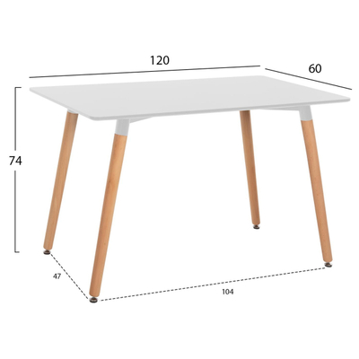 Tavolinë ngrënieje Minimal 120x60x74Hcm (HM8581.01), bardhë