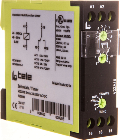 Rele kohe DIN Tele V2ZA10, multifunksion, 24 240V AC DC, jeshile
