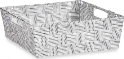 Shportë dekorative Basket, pëlhurë e endur, 23 x 8 x 27 cm, e bardhë