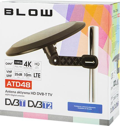 Активна ТВ антена BLOW ATD48, DVB T T2, 4K LTE, бела