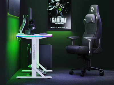 Tavolinë gaming ULTRADESK Iron Wei, skelet çeliku, drita LED, e zezë