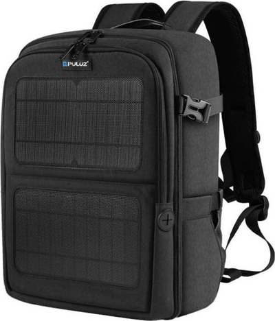 Çantë fotografike Puluz PU5018B me panele diellore 5V 2.1A, për tablet 14", e zezë