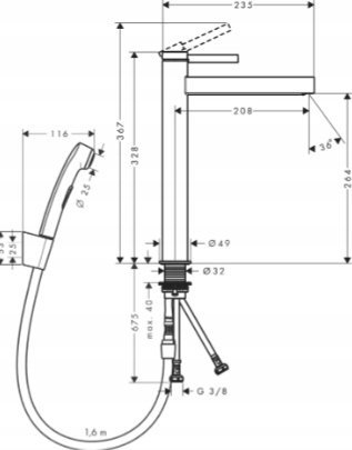 Rubinet lavamani Hansgrohe Finoris 260, me dush dore Bidette, 160 cm, krom