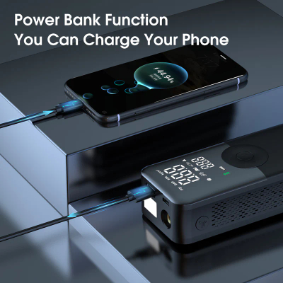 Pajisje inteligjente për fryrjen e gomave CARSUN, ekran LED, PowerBank, e zezë