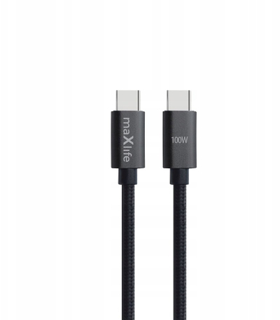 Kabllo USB Maxlife MXUC-12 USB-C në USB-C, 100W, 1m, i zi