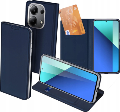 Mbështjellës telefoni Dux Ducis Skin Pro për Xiaomi Redmi Note 13 4G, tip portofol, me stand, blu i errët