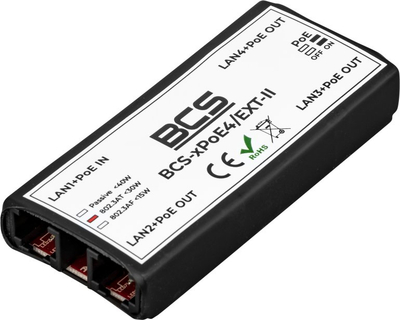 Zgjatues rrjeti PoE BCS BCS-xPoE4/EXT-II, i pa-menaxhuar, 4 porte, i zi