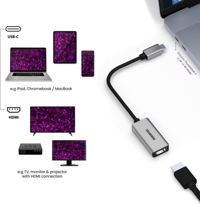 Adapter USB-C në HDMI Marmitek Connect USB-C HDMI, 0.15 m, 4K, ngjyrë argjendi