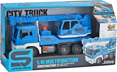 Lodër kamion vinç Jiansheng City Truck, shkallë 1:16, me drita edhe zë, blu