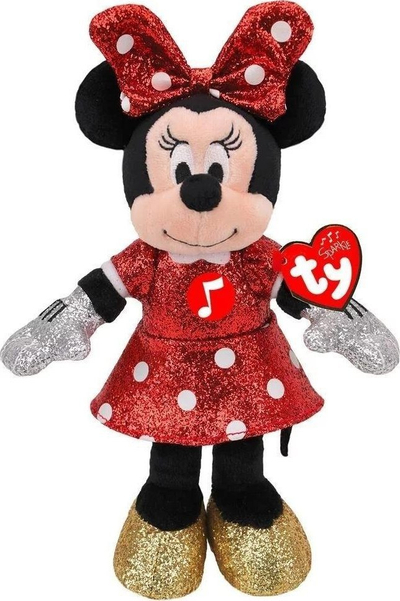 Lodër pelushi TY Beanie Babies Minnie Mouse, 20cm, me funksion zanor, shumëngjyrëshe
