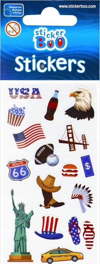 Stikera StickerBoo World Travel USA, fletë 6x18 cm, ngjyra të shumëllojshme