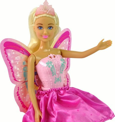 Kukull zanë Anlily Flower Fairy Leantoys, trup që lëviz, krahë rozë, fustan rozë