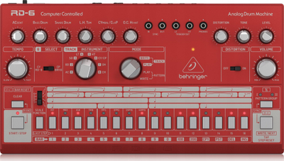 Машина за ритам Behringer RD-6 Rhythm Designer, аналогна, со дисторзија, црвена