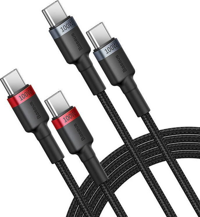 Kabllo USB-C në USB-C Baseus Cafule, 100W, 2m, set me 2 copë, e zezë