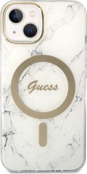 Set karikues MagSafe dhe kapak Guess Marble për iPhone 14 Plus 6.7", i bardhë
