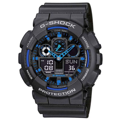 Ora dore Casio G Shock GA 100, kronometër, rezistente ndaj ujit 20 bar, e zezë