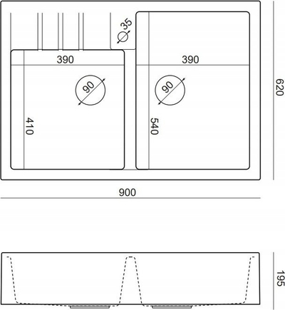 Lavaman kuzhine Quadron BILL 120, 2 vaska, 90 x 62 x 20.5 cm, i zi mat