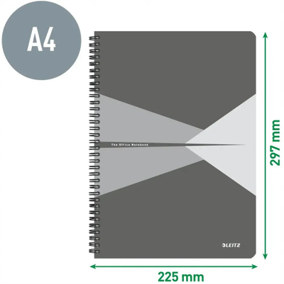 Fletore me spirale Leitz Wirebound Notebook Office, A4, faqe me katrore, kapak kartoni, e kuqe