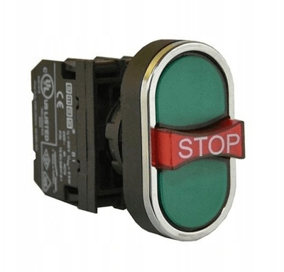 Buton komandimi i trefishtë Schneider Electric T0-B121B30YY, jeshil, me stop të kuq