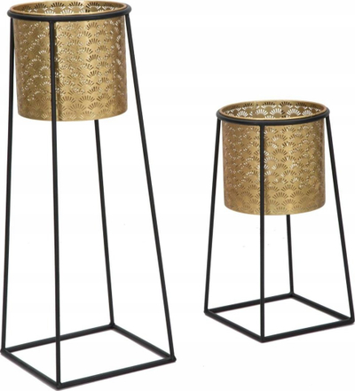 Set me dy mbajtëse vazo lulesh, metal i praruar, 26cm Ø 70cm edhe 23cm Ø 45cm, e artë edhe e zezë