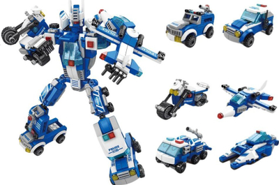Set lodrash me blloqe ndërtimi LEANToys Police Vehicles Blocks MIX, makina policie, shumëngjyrësh
