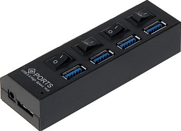 Hub USB 3.0 Ports 4, 5 Gbps, me çelësa ON/OFF, i zi