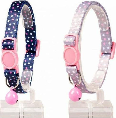 Јака за мачка Duvo+ Cat Collar With Dots With Bell, 20 30cm, 10mm, темно сина розова