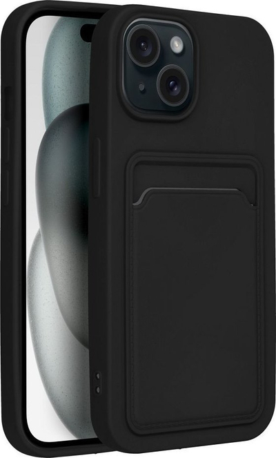 Mbrojtëse telefoni Forcell Card Case për iPhone 15, silikon, me xhep për kartë, e zezë