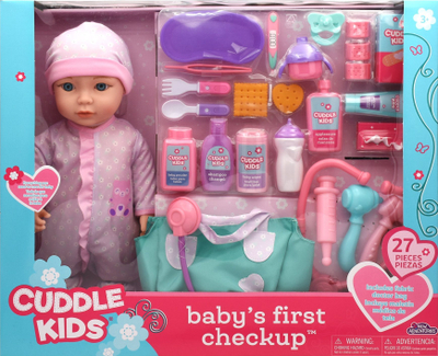 Set kukullash Cuddle Kids Baby's First Checkup, 15\", 27 pjese, rozë vjollcë
