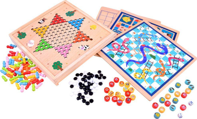 Set lojërash tavoline Mjary GR0494, 8 në 1, dru, shumëngjyrësh