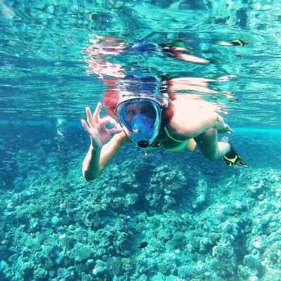 Maskë snorkelingu Best Sporting Snorkel Mask, për fytyrë komplet, për të rritur, blu me të zezë