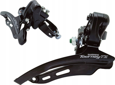 Преден менувач за велосипед Shimano Tourney FDTZ510, 6 брзини MTB, стега 31.8 mm, црно сребрена