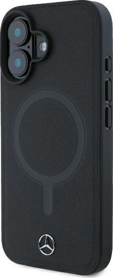 Kuti telefoni Mercedes-Benz me lëkurë Smooth, MagSafe, për iPhone 16 Plus, e zezë