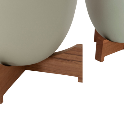Set vazo dekorative HomeMarkt SEON HM4686.09, terrakotë, bazë dru teak, e bardhë me jeshile