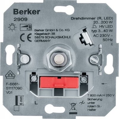 Dimer rrotullues Berker One.platform 2909, 20-200 W, LED 3-40 W, i bardhë