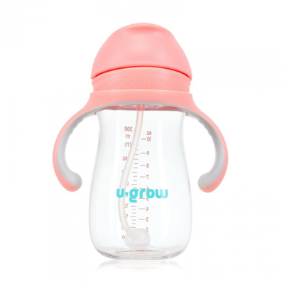 Gotë fëmijësh U Grow, tritan, me pipëz 300ml, rozë