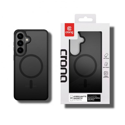 Mbështjellës Crong Case MagSafe për Samsung Galaxy S26+, hibrid magnetik, mat, i zi
