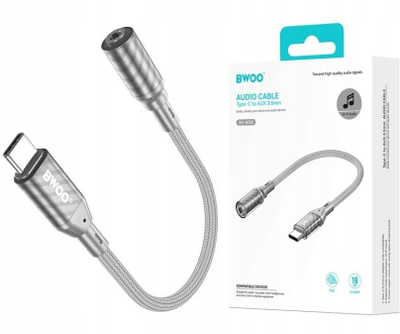 Adapter audio Somostel BWOO BZ65, USB C në 3.5mm, kabllo 18 cm, gri