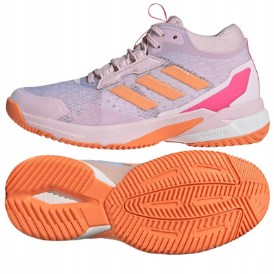 Këpucë trajnimi për femra Adidas Crazyflight 6 Mid, mesfushë, shollë për palestër, rozë portokalli