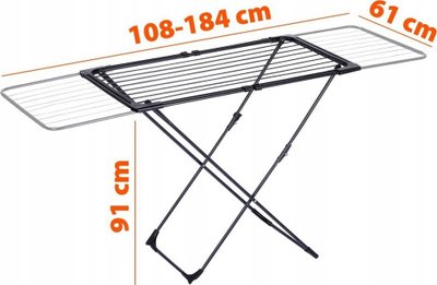 Varëse rrobash tharëse me tërheqje, 108–182 cm, për mur, e bardhë