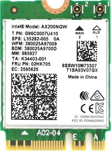 Modul Wi‑Fi Intel AX200, Wi‑Fi 6, 2400 Mbit/s, i brendshëm