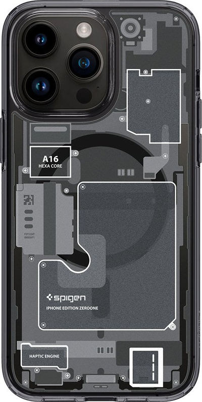 Mbulesë telefoni Spigen Ultra Hybrid MagFit Zero One për iPhone 14 Pro Max, transparente, gri e errët
