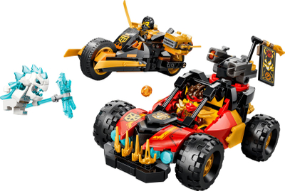 Set LEGO Ninjago Kai and Cole’s Multifunctional Vehicles 71864, lodër ndërtuese, shumëpjesësh, shumëngjyrëshe