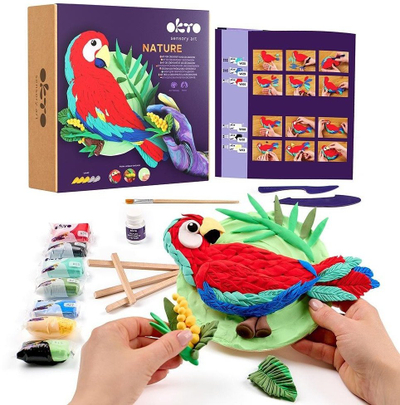 Set kreativ pikture 3D Okto Parrot, me molbert, për fëmijë