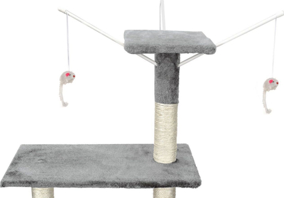 Pemë loje për mace Funfit Cat Scratch Post XL 1808, me lodra të varura, me litar sisali, gri